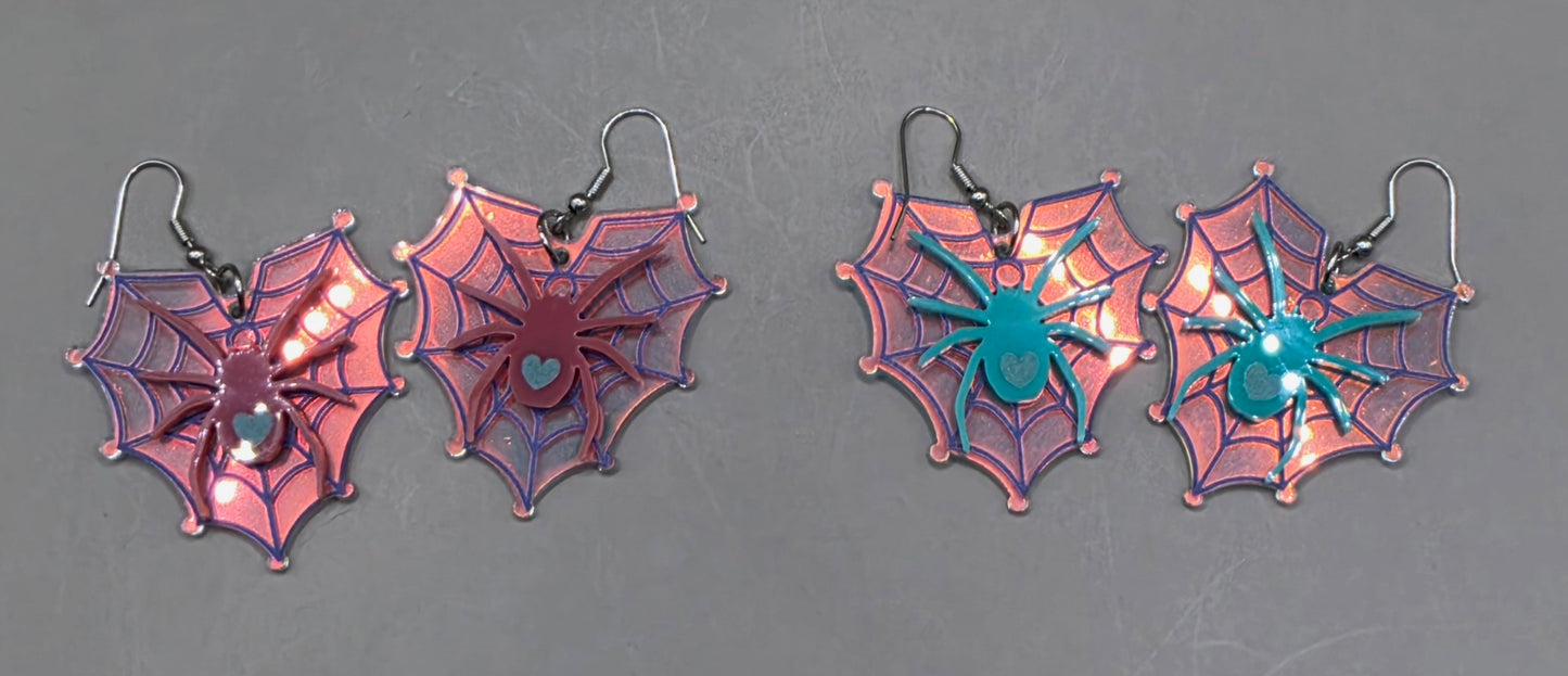 Iridescent Spider Web Earrings